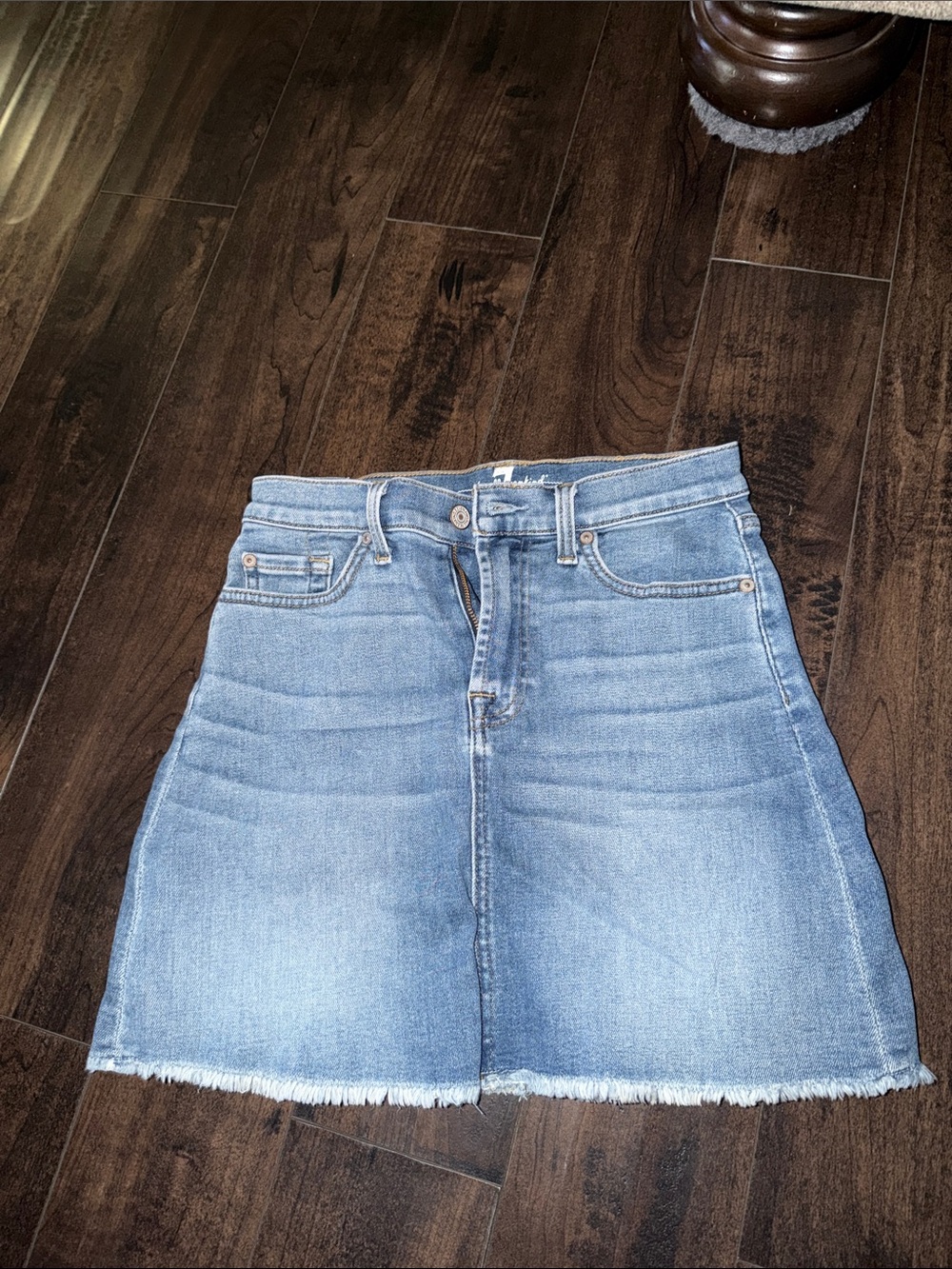 7 For All Mankind Light Blue Denim A-Line Mini Skirt